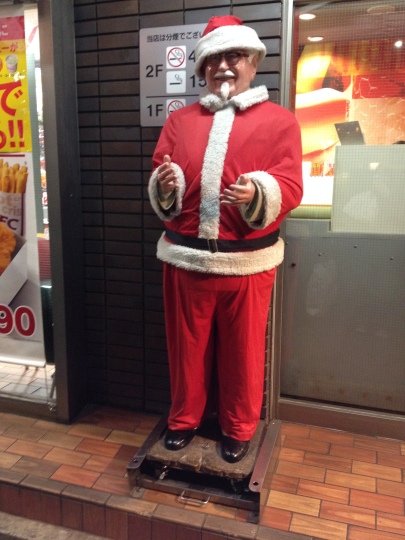 So in Japan it's tradition to get your Christmas dinner at KFC.... apparently this gives them the right to terrify small children and anyone who (used to before this) love Santa!!