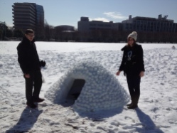 We met Jonas on the way back and found an igloo on the sports pitch!