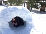 You can see in this photo that the igloo has eyes! It's a big monster!