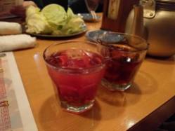 Mitch and my drinks; the red one was basically sweeties and vodka and the brown is his coffee shochu